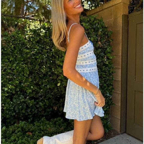 Blue Floral Mini Dress - Picture 2 of 3